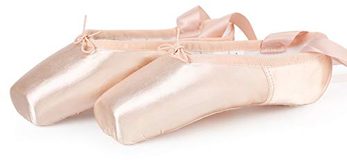 Satin Ballet Pointe Shoes Professional Pink Dance Shoes with Silicone Toe Pads and Sewn Ribbon for Girls Women 8 UK(42 EU)