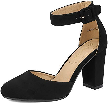 DREAM PAIRS Chaussures à Talons Hauts pour Femmes Escarpins Elégants avec Bride à la Cheville pour Mariages et Fêtes Noir/Nubuck US Angela Taille 36.5