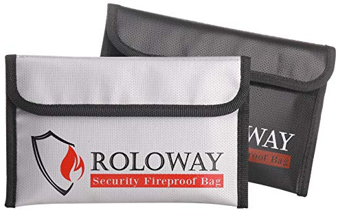 ROLOWAY Small Fireproof Bag (5 x 8 inches), Non-itchy Fireproof Money Bag for Cash, Valuables, Passport, Currency & Keys (2-Pack)