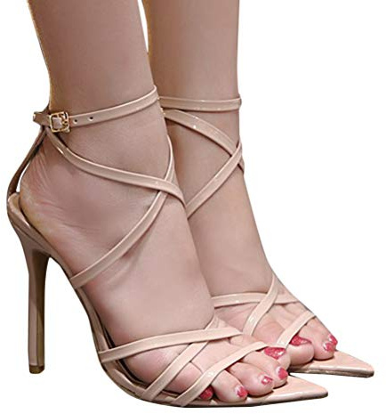 Minetom Sandales Femme Sandales Chaussures Plage Soirée De La Mariée Haut Talon Sandals Partie Creux Été Open Toe Bout Pointu High Heels A Beige 40 EU