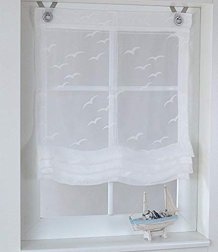 Tenda a pacchetto con occhielli Kutti, bianco trasparente marittimo Seabird, larghezza 60 cm x altezza 130 cm
