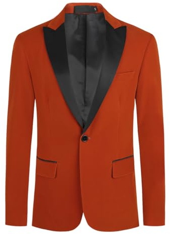 Allthemen Mens 1 Button Suits Blazer Slim Fit Velvet Suit Tuxedo Orange L