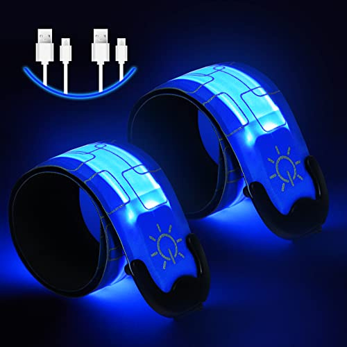flintronic Uppladdningsbart LED-armband med tre lägen, LED-armband för löpare, reflekterande band för nattjogging, jogging, utomhussporter, cykling, 2 st, blå