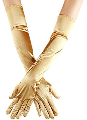 Duories Classic Damen Handschuhe Lange, Elastisch Elegant 1920er Stil Abendhandschuh Satin Handschuhe, Gothic Opera Fest Party Hochzeit Braut Handschuhe für Festlich Faschingskostüme Karneval,Gold