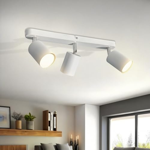 Sweier 3 Lámpara Ajustables Techo Focos, Iluminación ángulo Orientables Rectangular GU10 Focos de Pared, incl. 3x5W GU10 430LM Blanco Cálido 3000K Bombilla, Puede Montarse en el Techo o en la Pared