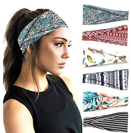 DRESHOW 6 Stück Damen Boho Stirnband Kopfband Haarband Gedruckt Stirnbänder Knoten Verdrehtes Elastische Kopf Wickeln Niedlich Haarschmuck für Mädchen