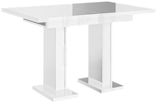 PROROOM FURNITURE - Glass Table - Esstisch - mit 2 massiven Säulenfüßen - Rechteckig - 120x80x75 cm - Ausziehbar auf 160 cm - Modern - für Esszimmer, Küche, Wohnzimmer, Salon - Weiß Glanz