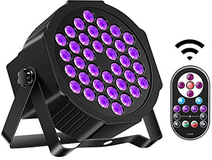Blacklight 72W 36 LED UV Stage Light by IR Remote Control and DMX, for DJ, Disco, Fluorescent Parties, Body Painting, Glow Effects