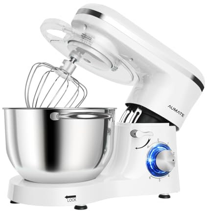 AUMATE Robot da cucina, 1400 W, impastatrice da 6,2 l, impastatrice con gancio, gancio per impastare, frusta, 6 velocità, frullatore (porcellana)