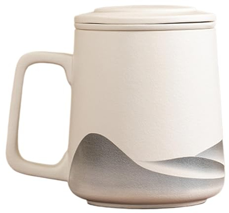 Keramisk temugg, tekopp med infusioner, tebryggarflaska, 360 ml matt keramisk behållare med vintage handmålad svart glasyr, 9,35 x 10,72 x 10,53 cm för män och kvinnor, användning i och på