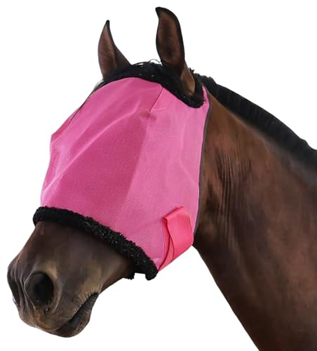 SHINROAD Equine Masque de protection solaire pour cheval contre les mouches UV Demi-couverture réglable en maille respirante avec sangles stables Idéal pour l'équitation Rouge rose Taille unique