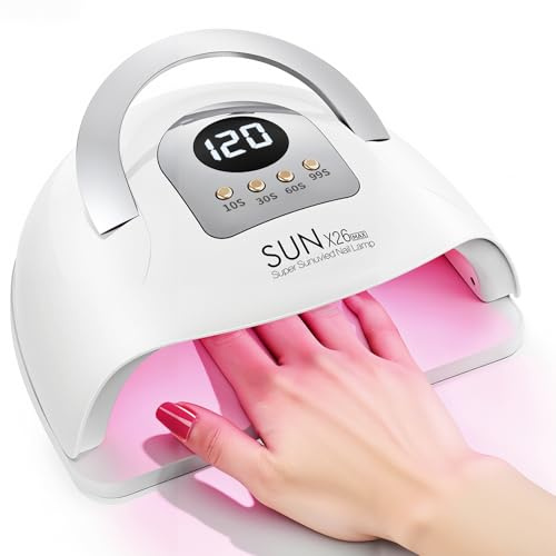 380W Lampe UV Ongles Gel, Professionnelle Lampe UV Ongles avec 81 perles / 4 Minuteries, écran LED, Capteur Automatique, Poignée Portable séchoirs à ongles pour Durcir le Vernis à Ongles en Gel, Blanc