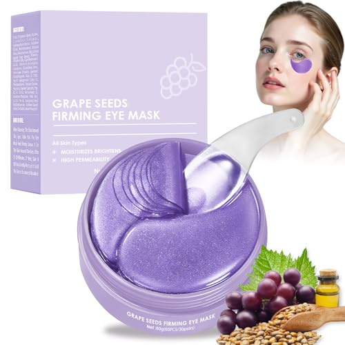 60 Pezzi Patch Occhi con semi d'uva e Collagene, Maschere Idratanti Anti-Occhiaie e Anti-Borse, Riduce Rughe e Linee Sottili, Cura Contorno Occhi per Uomo e Donna