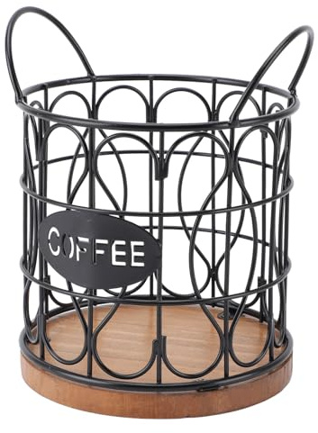 Fafeims Porta Cialde caffè con Base in Legno, Design Robusto in Filo Metallico per Piano di Lavoro della del Bar, Arredamento Moderno e Affascinante (BLACK)