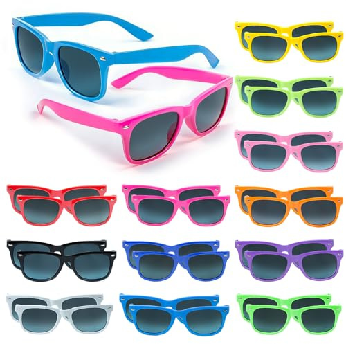 Ovneele Occhiali da sole colori neon, 24 pezzi per bambini, regali per feste, per uomini e donne, perfetti per estate, spiaggia, piscina, compleanni e all’aperto