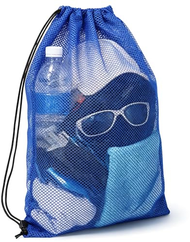Briocht Extra Large Drawstring Mesh Ball Bag, Portable Cricket Ball Mesh Bag, Sports Storage Pouch for Basketball, Football, Rugby, Volleyball, Netball, Navy Blue