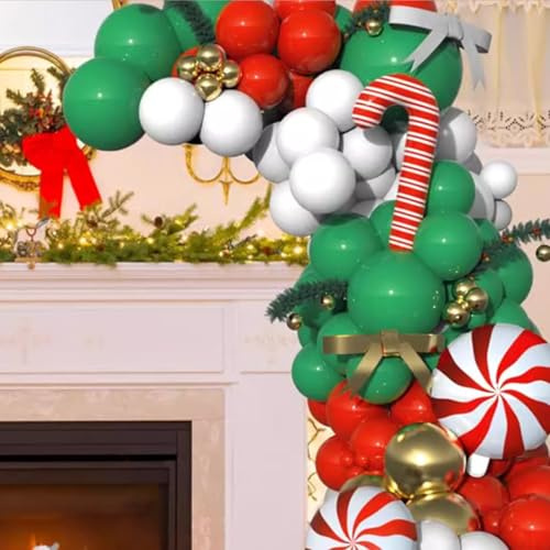 Yinhing Xmas Ballong Garland Arch Kit Metallic Guld Grön Röd Vit Juldekorationer Renballongset för Julfestdekoration