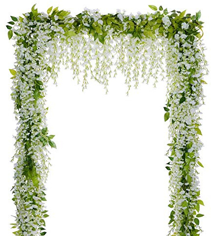 Lvydec Ghirlanda di fiori artificiali di glicine, 4 pezzi, totale 8,8 metri, glicine artificiale in seta, fiori da appendere per casa, giardino, cerimonia, arco nuziale, decorazione floreale