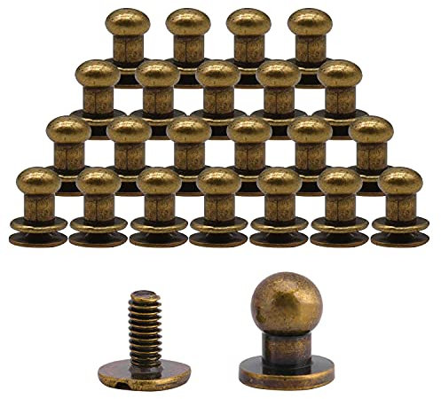 CZ Store Runde Messing-Nieten |25 Stk.|6x8 mm|✮✮LEBENSLANGE GARANTIE✮✮- Schrauben-Nieten für Gürtel, Schuhe, Tasche, Hose, Brieftasche, Geldbeutel, Jacke, Leder - Classic, Vintage-Finish