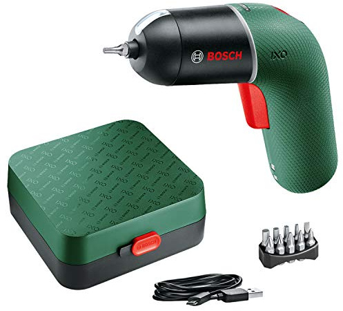 Bosch Cordless Screwdriver IXO (6th Generation, Green, Variable Speed Control, Rechargeable with Micro USB-Cable, in Storage case)