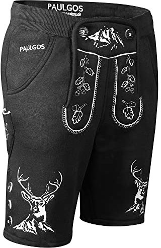PAULGOS Herren Trachten Jogginghose, Optik Trachten Lederhose, Kurz in 3 Farben Gr.S-5XL JOK4 (XXL, Schwarz)