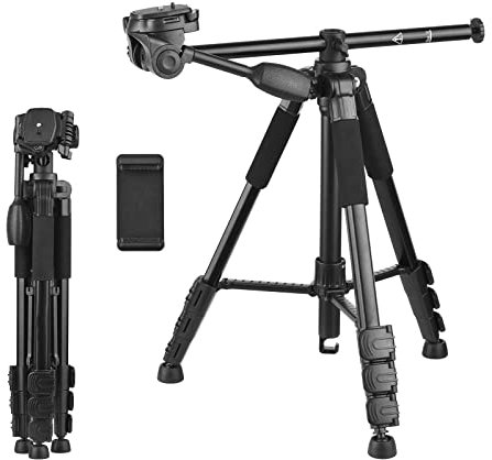 Andoer Trípode de Cámara 157cm, Trípode Fotografía con Columna Central con Monopié 360° Rótula de Bola y Placa de Liberación para Cámara DSLR, Capacidad de Carga de 5 kg