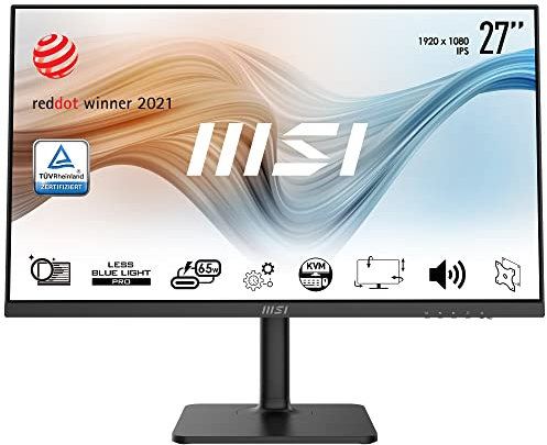 MSI Modern MD272PDE 27 Zoll Business Monitor, FHD (1920x1080), 75 Hz, IPS Panel, USB-C 65 W, Schwarz