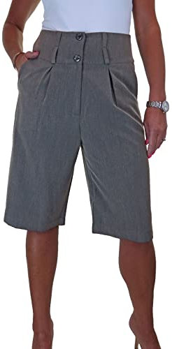 Paulo Due Ladies High Waist Wide Leg Knee Length Shorts Women's Relaxed Fit Smart Casual Office Shorts Marl Grey 10-22 (12)