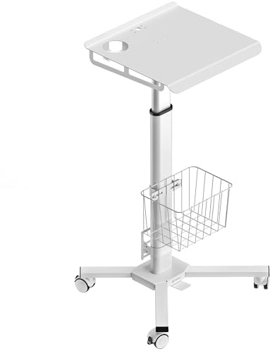 ONKRON Laptoptisch mit Rollen, bis zu 8 kg Belastung, mobiler Beistelltisch mit Rollen höhenverstellbar, Stehpult Laptop Tisch rollbar, Kleiner Schreibtisch auf Rollen, Stehtisch Büro Weiß LMG30-W