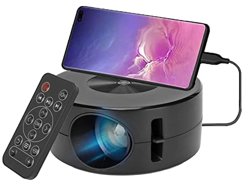 Miniprojektor, bärbar projektor 1080p med 15 ANSI-ljusstyrka, stöd för telefon med samma skärm, mobil strömförsörjning, USB-förlängning