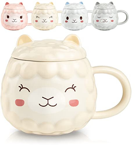 Engelshof Alpakatasse Tasse mit Deckel Teetasse Kaffeetasse Tiertasse Alpaka Geschenk in Gelb