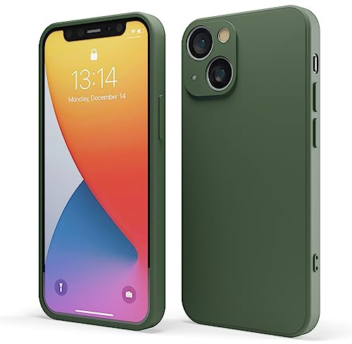 Red Ember Shockproof Case for iPhone, Ultra Slim Protective Liquid Silicone Matte Finish Phone Case with Soft Anti-Scratch Microfiber Lining (Green, iPhone 13)