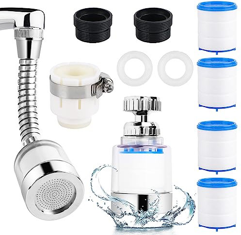 2 Piezas Filtro de Agua para Grifo, Filtro de agua del Grifo, Filtro de Grifo Giratorio de 360°, Filtro dell'acqua con 4 Elementi Filtranti in Cotone Clean Water Tap Filter per Cucina Bagno (A)