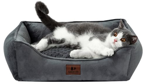 Snocyo Hundebett Kleine Hunde 55×45×16cm, Waschbare Hundekissen, Bezug abnehmbar, Hundesofa Hundekorb mit erhöhten Ränder, Flauschige Katzenbett Hundebett mit Noppen, Dunkelgrau