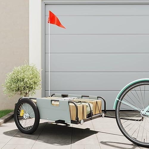 Tidyard Fahrradanhänger Lastenanhänger Transportanhänger Anhänger Handwagen Radanhänger Gepäckwagen Transportkarre Grau Oxford-Gewebe und Eisen