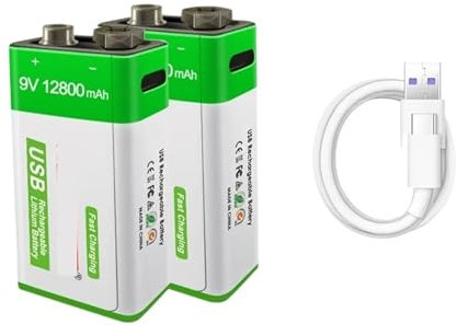 KurOto 2023 9V 12800mAh Batteria Ricaricabile agli ioni di Litio Micro USB Batterie 9V al Litio compatibili for multimetro Microfono Giocattolo Telecomando Uso KTV (Color : 12PCS, Size : 9V)