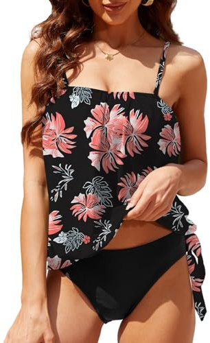 CheChury Tankini Set Femme Imprimé Maillot de Bain 2 Pièces sans Bretelles Tankini Dos Nu Sexy Ensembles Maillots avec Slip Femme Bikini Set Push Up Tankini Grande Taille Beachwear Vintage Swimwear