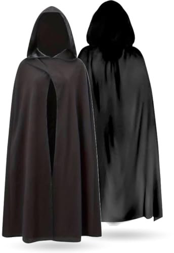 Halloween Vampir Kostüm Umhang mit Kaputze schwarz als Verkleidung für Kinder & Erwachsene - Fasching & Karneval - Einheitsgröße