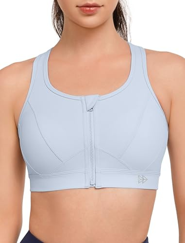 Yvette Soutien-Gorge de Sport Zippée Devant Dos Nageur avec Coussinets Soutien Élevé sous-vêtements de Sport Femme Dusty Blue 3XL