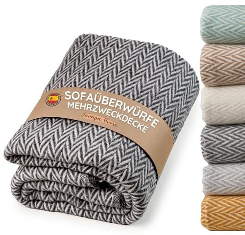 Plaid canapé élégant et durable, couverture multiusos pour lit et canapé, plaid grande taille, jeté de canapé en 100% coton, idéal pour l’hiver et l’automne (Gris Foncé, 180x260 cm)