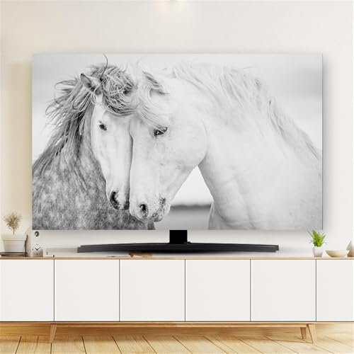 Hiseng 2025 Modern TV Protector Cover, Dust Cover for 32 to 80TV Dust-Proof TV/PC Display Protector Screen Cover Indoor Living Room Decoration (65inch,White horse)