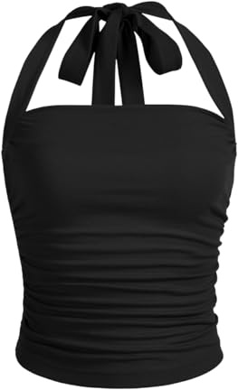SOLY HUX Women's Y2K Ruched Halter Tops for Women