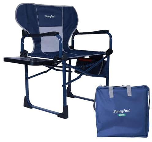 SUNNYFEEL Camping Directors Chair Aluminum Oversized Portable Folding Chair with Side Pocket and Adjustable Side Table for Beach, Fishing, Trip, Picnic, Lawn, Concert Outdoor Foldable Camp Chairs