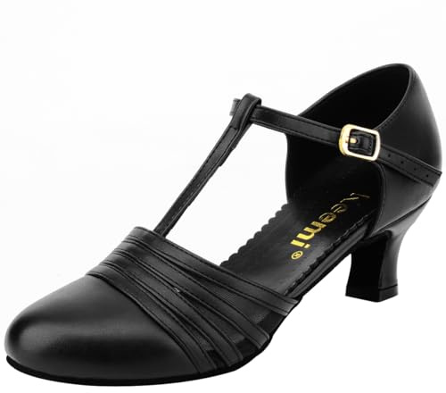 Keemi Character Shoes for Women,T-Strap Ballroom 1920s Shoes Women,Leather Black Non-Slip Women's Latin Salsa Tango Flamenco Dancing Shoe 7.5 M US