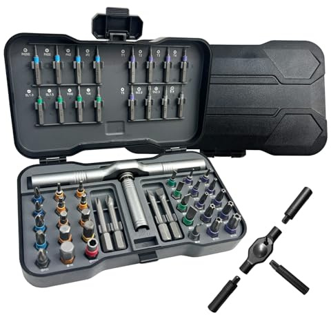 KZARYVEXIS Jeu de Tournevis à Cliquet 50 en 1, Tournevis de Précision Magnétiques avec Poignée en T Amovible, Coffret Multi-Embouts avec Magnétiseur pour Réparation Électronique et Meubles