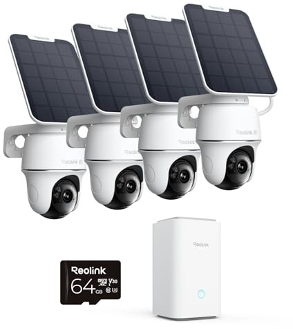 Reolink Kit Caméra Surveillance 4+1 : 4X Caméra Solaire 4K Wi-FI 6 + 1X Home Hub - Système Surveillance Extérieure Complet avec Suivi Auto, Vision Nuit Couleur & Stockage Local sans Frais Mensuels