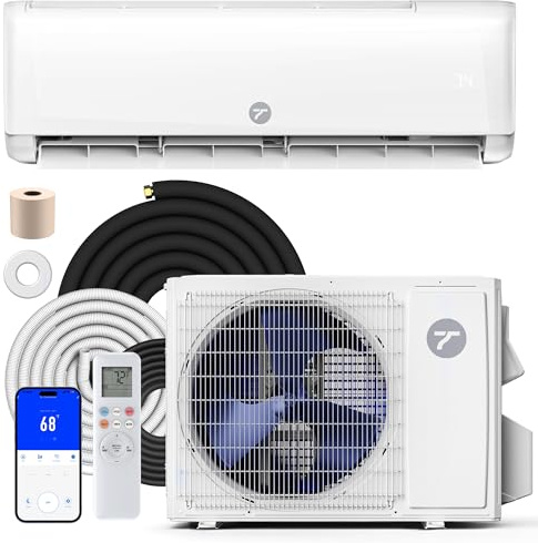 Temprium 9000 BTU Mini Split Air Conditioner 115V, 22 SEER2 AC & Heat Pump, Quiet Ductless System for Up to 450 Sq.Ft, R32 Refrigerant, WiFi Smart Control, Indoor & Outdoor Units, Installation Kit