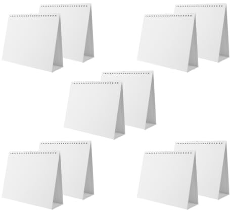 Blank Desk Calendar Base with Spiral Binding 10 Pack 8 Inch White | Reusable Foldable Triangle Stand Paper Table Calendar Base for Office Desk