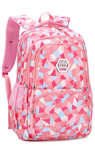 Bansusu Geometric Girls Backpacks for School Kids, Capacity School Backpacks for Girls Elementary Bookbags, Pink-L