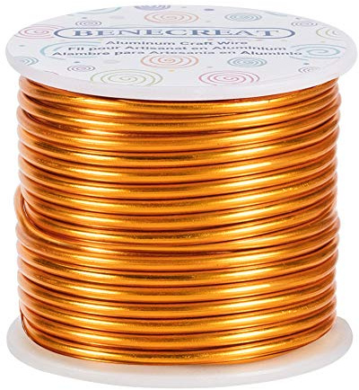 BENECREAT 17 m 3 mm Aluminium Wire Metal Thread for Crafts, Edged Aluminium Craft Wire, 9 Gauge Gold